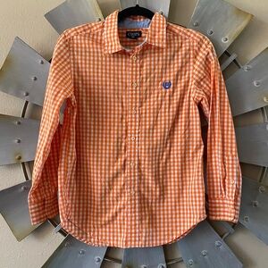 🦃 EUC Chaps Kids Orange Gingham Button Down Shirt